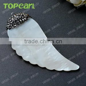 Topearl Jewelry Angel Wing White Shell Pendant Rhinestones Clay Pave Red Agate Stone Pendant for Women SPD04 thumbnail-3
