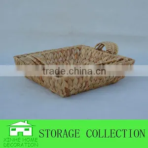 S/3 Square Water Hyacinth Woven Gift Tray With Handles thumbnail-2