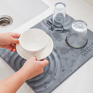 Ripple Pattern Wave Engraving Diatomite Stone Kitchen Dish Drying Mat thumbnail-3