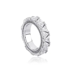 Hip Hop Claw Setting Triangle CZ Stone Bling Ice Out Round Finger Rings for Men Rapper Jewelry Drop Shipping thumbnail-1