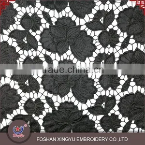 New Fashion Cutwork Lace Embroidery Designs Fabric Mesh With Leather and Polyester Silk for Black Embroidery Dress thumbnail-1