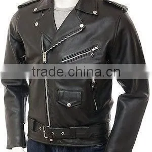 Men's Motorcycle Classic Biker Leather Jacket Style Marlon Brando thumbnail-1