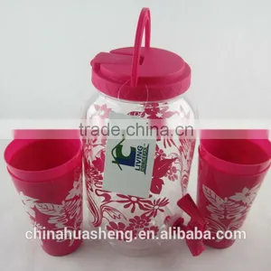BPA Free PET Water Jar Set ,5 Sets Water Jar ,Plastic Juice Jar With Cups thumbnail-2