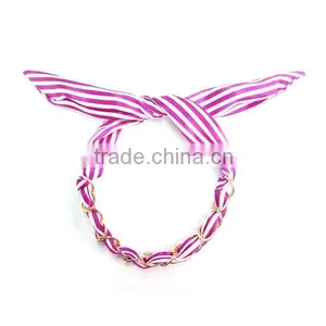Striped Rabbit Hairband Decorated Metal Chain Wrapped thumbnail-1