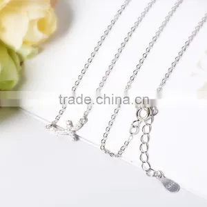 925 Sterling Silver Full CZ Sideways Curved Cross Charm Necklace thumbnail-4