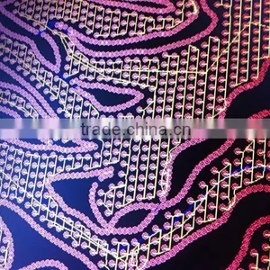 2015 New Sequence Embroidery Fabric Sequin Lace Fabric China Supplier thumbnail-1