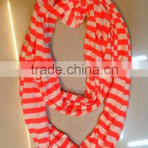 Color Striped Infinity Scarf Single Loop Scarf Stripe Jersey Knit for Men and Women thumbnail-4