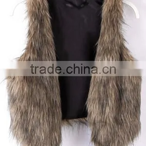 Solid Brown Faux Fur Women Vest Waistcoat thumbnail-2