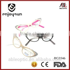 UNIQUE Fox Eye Shape Fashion Design Student Acetate Hand Made Spectacles Optical Frames Eyewear Eyeglasses With Diamond thumbnail-1