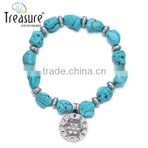 Fashion Jewelry High Quality Turquoise Stone Bracelet With Pendant and Metal Charm Bracelet thumbnail-1