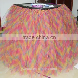 Wholesale Cheap DIY Party Celebration Polyester Rianbow Tulle Table Skirt Tutu thumbnail-1