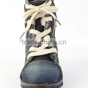 Lady Sexy Shoes,Women's Denim Canvas Zipper High Heel High Top Wedge Shoe Boot thumbnail-4