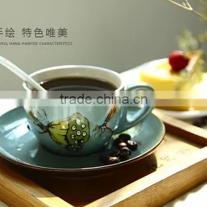 Jingdezhen Hand Drawing Latte Machiatto Coffee Cup With Plate and Spoon Supplier's Choice thumbnail-1