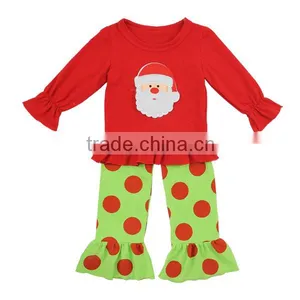 2016 Kaiyo Christmas Toddler Clothes Sweat Suit Red Ruffle Top With Dot Ruffle Pants Icing Pants Outfits thumbnail-1