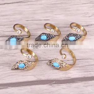 New Style Gold Design Ring, Pave Crystal Zircon Turquoise Stone Rings thumbnail-1
