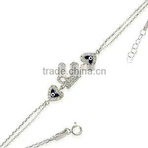White Gold P. 925K Sterling Silver Turkish Crown Evil Eye Bracelet BSBL051 thumbnail-1