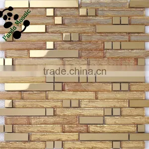 SMJ01 Wall Decorative Frosted Mosaic Glass Mosaic Tile Strips Gold Color Mosaic thumbnail-5