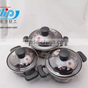 The Best Quality 3 Pcs Enamel Casserole With Metal Cover Beautiful Decal thumbnail-3