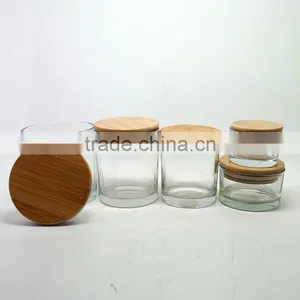 Clear Round Glass Candle Jars Candle Holders With Bamboo Lid thumbnail-1