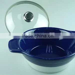 Stock Cheap Ceramics Tureen With Glass Cover Blue Glaze thumbnail-2