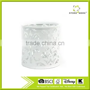Round White Freestanding Metal Punched Pen Holder thumbnail-1
