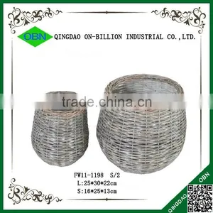 Cheap Cost Set of 2 Woven Wicker Flower Pots thumbnail-3