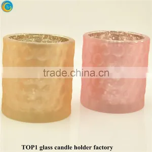 Embossed Design Wonderful Fuchsia Pink Vintage Glass Candle Holder thumbnail-3