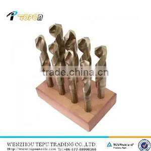 8 Pcs HSS Cobalt Reduced Shank Drill Bits Set in Wood Box thumbnail-1