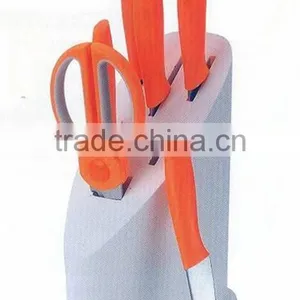 HX-1012 7pcs Fresh Orange Stainless Steel Chef Knife Sets With Wooden Block thumbnail-1