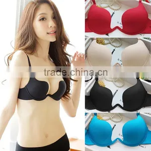 Fashion Sexy Women Bras Plunge U Seamless Convertible Adjustable Straps Push Up Bra Sutian Solid Orange/Khaki/Black Back Closure thumbnail-1