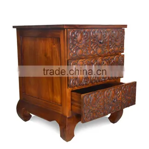 Bedside Batik Walnut Teak Wood Furniture thumbnail-2