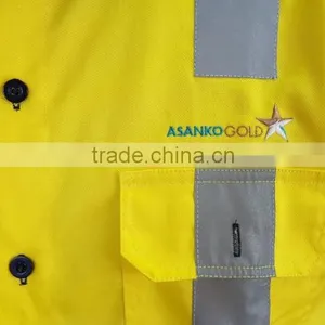 OEM Mining Workwear Uniform Mens Button-front Yellow Cotton Twill Work Shirt With Hi Vis Tapes thumbnail-3
