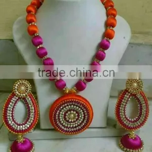 New Stylish Silk Thread Neck Piece With Matching Earrings Collection. thumbnail-1