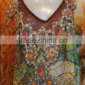 Georgette Printedm Embellished Kaftan CAFTAN Tunic Poncho Blouse thumbnail-2
