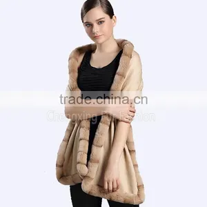 CX-B-P-46C Women Fashion New Design Pashmina Shawl With Fur thumbnail-3