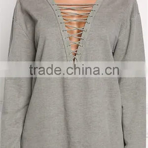 MGOO 2017 Manufacturer Custom Made Your Own Tags Clothes Grey Terry Cotton Polyester Olive Brushed Terry Tunic Tops thumbnail-4