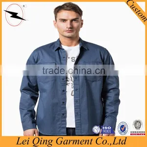 Mens Long Sleeve Stone Washed Denim Shirts thumbnail-3