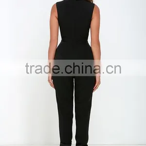 New Style Women Sleeveless Folded Mock Neck Black Jumpsuit 2015 thumbnail-4