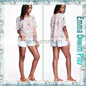 High Quality Digital Printing Custom Pattern Ladies Fashion Boat Neck Half Sleeve T-Shirt thumbnail-3