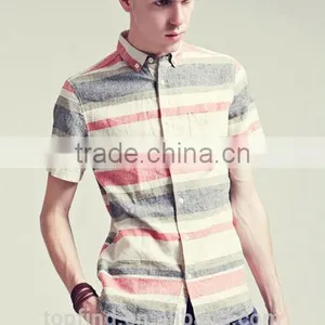 New Fashion Style Woven Linen & Cotton Short Sleeve Men Shirt 2016 thumbnail-1
