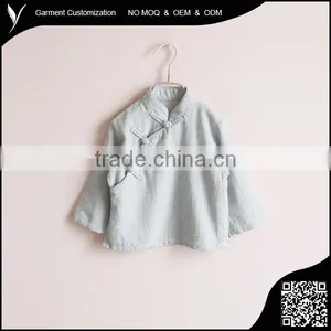 Chinese Style Children's Clothing Plain Dyed Linen Cotton Shirt thumbnail-1