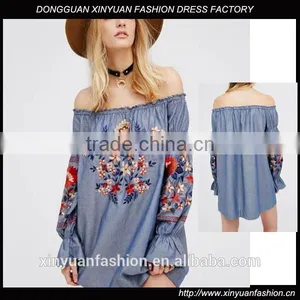 2017 Korean Ladies off Shoulder Top Long Sleeve Shirt Embroidered Blouses Shirts thumbnail-1