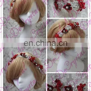 Aidocrystal Red Vintage Lace Wedding Hairpiece, Ivory Lace Bridal Hair Accessories, Rhinestone Headband With Pearl thumbnail-2