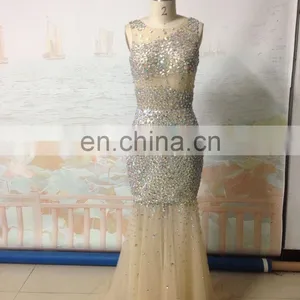 2016 Fashionable Summer Style Dresses Real Picture Scoop Mermaid Prom Dress Long Party Gowns With Dazzling Crystal thumbnail-1