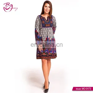 Long Sleeve V Neck Tribal Clothes Women Plus Size Vintage Dress thumbnail-1