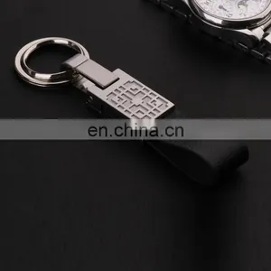 High Quality Promotional Zinc Alloy Laser Logo Black Leather Metal Car Keychain thumbnail-2