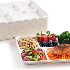 Wholesale Biodegradable Sugarcane Tableware Pile Food on 8“x10“ Bagasse Trays Does NOT Bend for Family Cookouts thumbnail-1