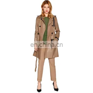 Women Lambskin Leather Double Breasted Long Jacket Coat With Belt thumbnail-1