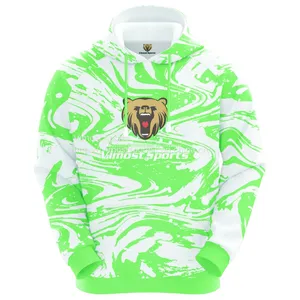 Green and White Customized Sublimation Hoodie With Lion Pattern Printed on the Front thumbnail-2
