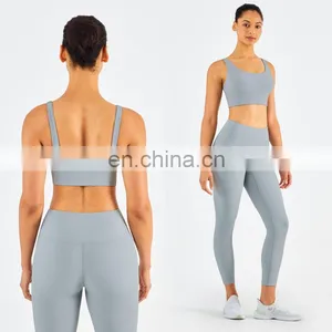 Custom Women Ribber Fabric Sport Set Girls Yoga Gymwear Wholesale Workout Set Fitness Clothing thumbnail-5